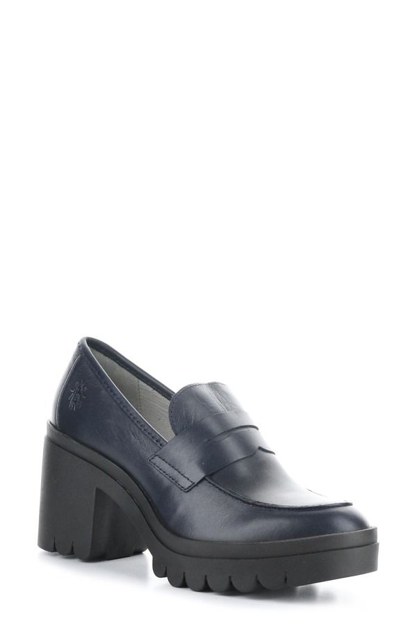 フライロンドン レディース シューズ ヒール プラットフォーム ローファー Fly London Toky Platform Penny Loafer 014 Navy Dublin ネイビー