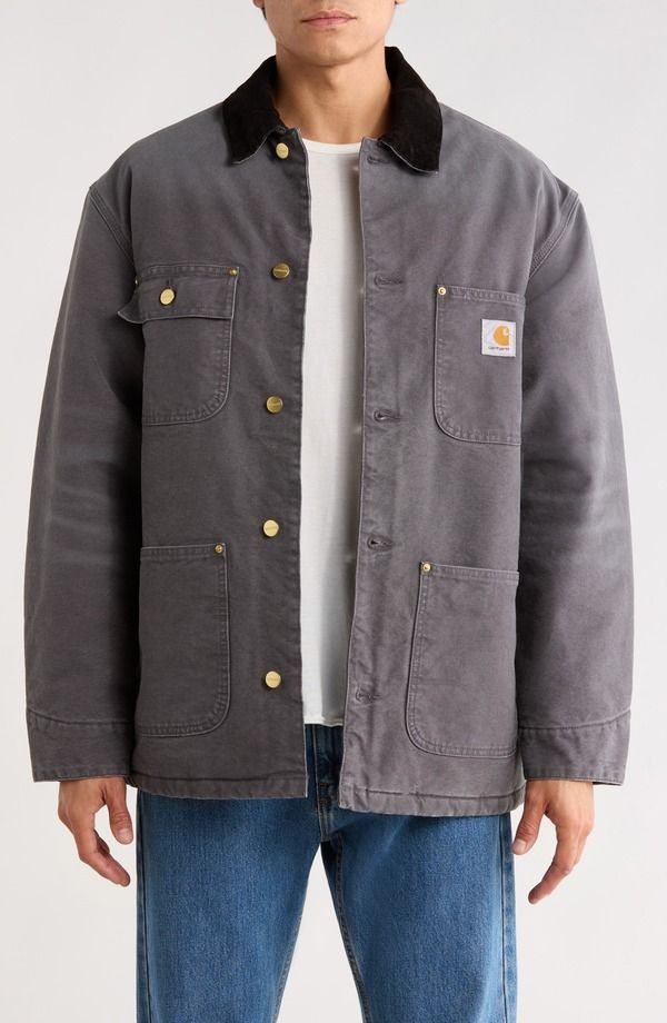 カーハート メンズ アウター ジャケット・ブルゾン コットン コート Carhartt Work In Progress OG Organicotton Canvas Chore Coat Graphite Black Stone Canvas ブラック
