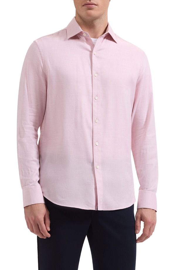 ブガッチ メンズ トップス シャツ コットン Bugatchi Axel Trim Fit Solid Cotton Blend ButtonUp Shirt Dusty Pink ピンク