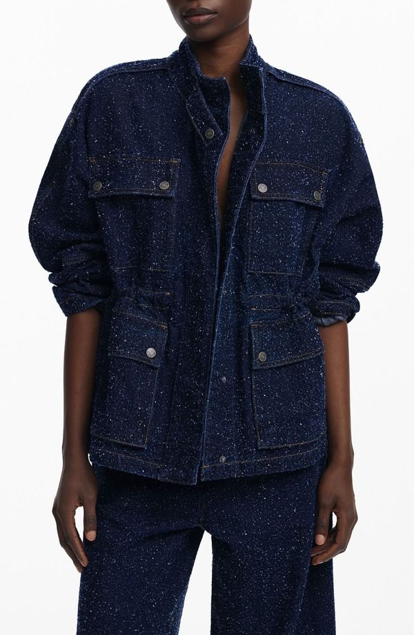 デジグアル レディース ボトムス デニムパンツ ジャケット Desigual Fleckedenim Trucker Jacket Dark Blue ブルー