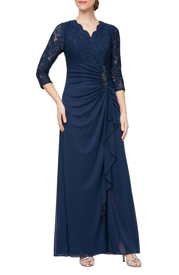 アレックスイブニングス レディース トップス ワンピース A ライン スパンコール レース Alex Eveningsequin Lace ALine Formal Gownavy ネイビー