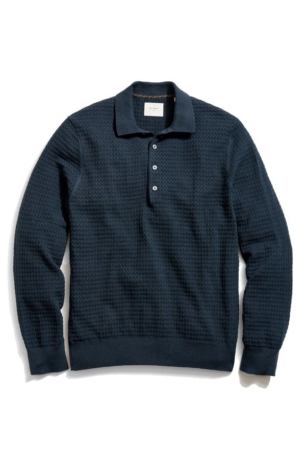 ビリーレイド メンズ トップス ポロシャツ Billy Reid Grid Links Long Sleeve Polo Carbon Blue ブルー