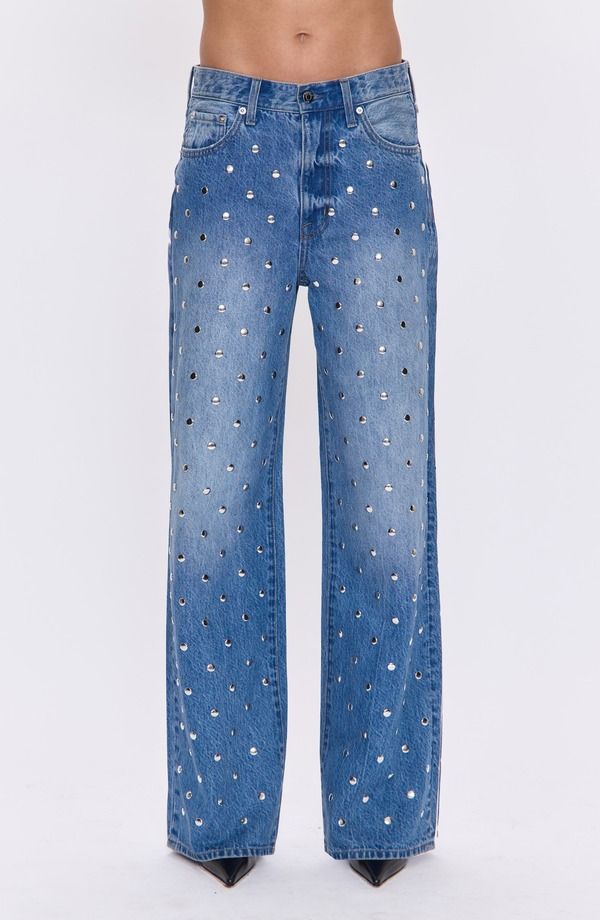 ピストーラ レディース ボトムス デニムパンツ ストレート ハイウエスト ジーンズ Pistola Hendrix Embellished Rivets High Waistraight Leg Jeans Charmed