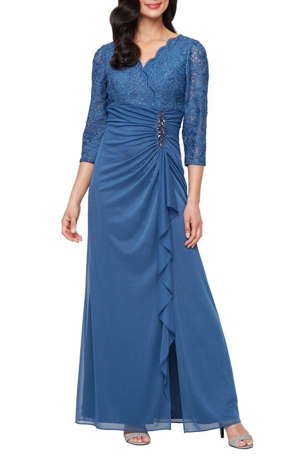 アレックスイブニングス レディース トップス ワンピース A ライン スパンコール レース Alex Eveningsequin Lace ALine Formal Gown Wedgewood
