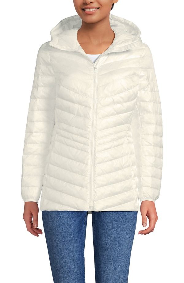 ランズエンド レディース アウター ジャケット・ブルゾン ダウン Lands End Ultralight Packable Down Jacket Ivory Shine アイボリー