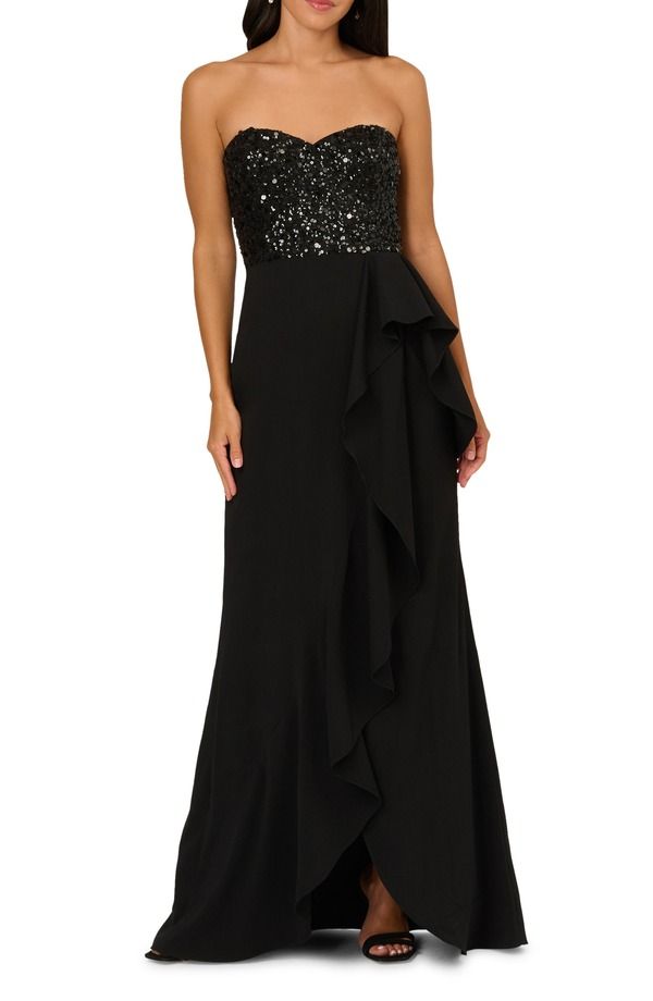 アドリアナ パペル レディース トップス ワンピーストラップレス Adrianna Papell Beaded Bodice Strapless Mermaid Gown Black ブラック