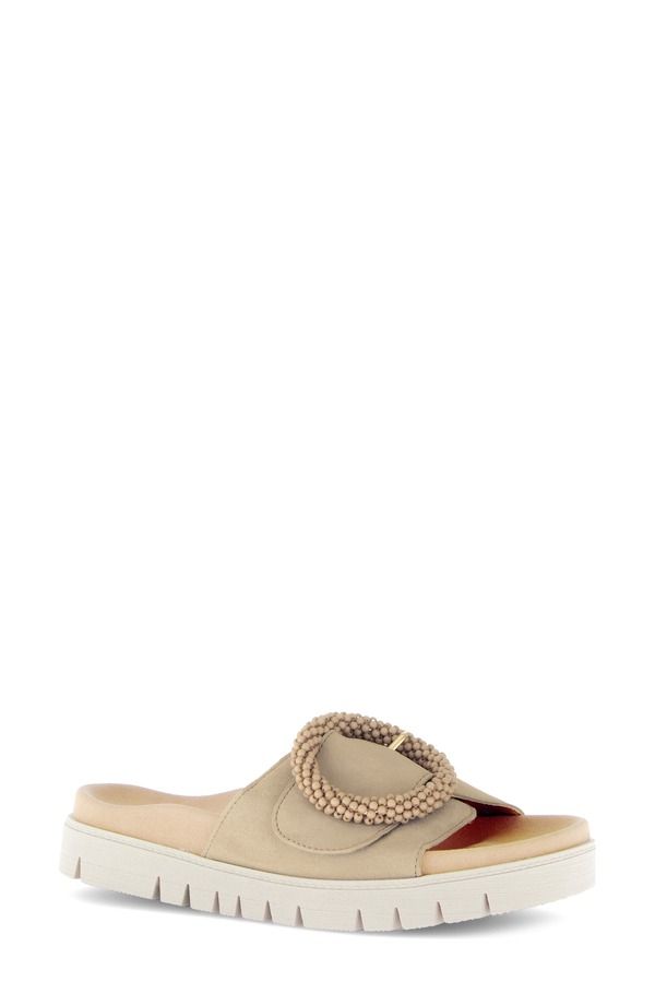 ガボール レディース シューズ サンダル プラットフォーム Gabor Beaded Buckle Platform Slide Sandal Caramel