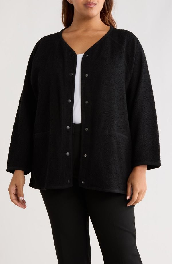 エイリーンフィッシャー レディース アウター ジャケット・ブルゾン Vネック Eileen Fisher VNeck Snap Front Boucl Jacket Black ブラック