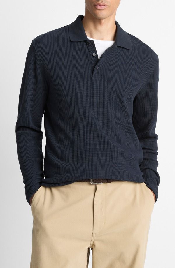 ヴィンス メンズ トップス ポロシャツ Vince Variegated Texture Long Sleeve Polo Coastal