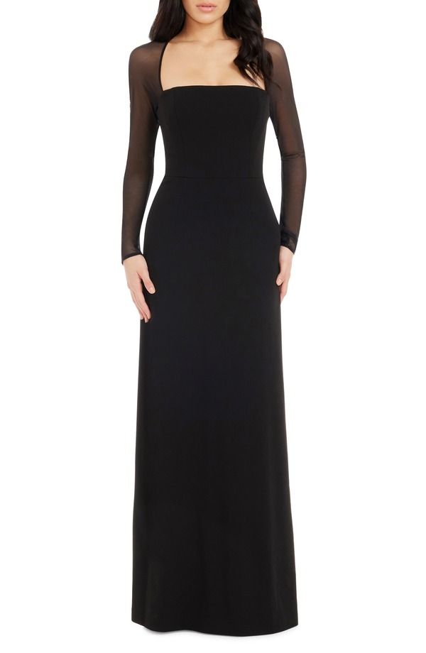 ドレスザポプレーション レディース トップス ワンピース Dress the Population Maxwell Square Neck Long Sleeve Gown Black ブラック