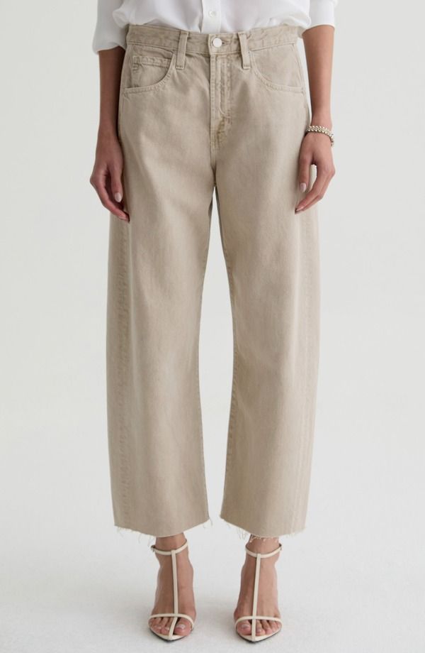 エージー レディース ボトムス カジュアルパンツ ハイウエスト ジーンズ AG Hattie Raw Hem High Waist Crop Barrel Jeansulfur Lightaupe トープ