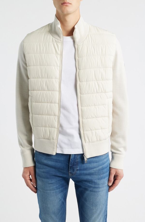 ボス メンズ アウター ジャケット・ブルゾン BOSS HHernesto Mixed Media Jacket Open White ホワイト