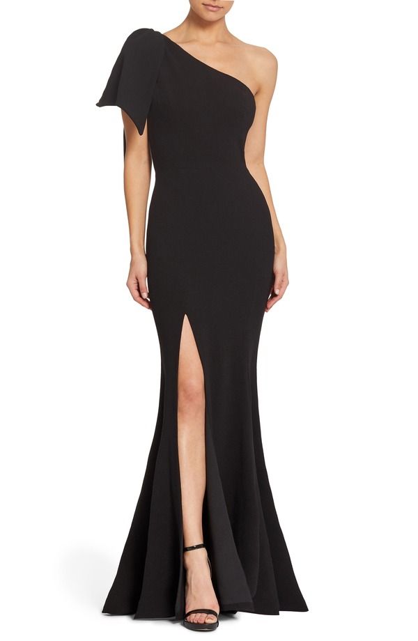 ドレスザポプレーション レディース トップス ワンピース クレープ ワンショルダー Dress the Population Georgina OneShoulder Crepe Gown Black ブラック