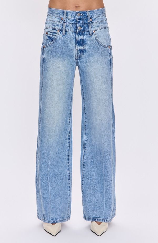 ピストーラ レディース ボトムス デニムパンツ ワイドレッグ ジーンズ Pistola Caleb Double Waistband Wide Leg Jeans Era