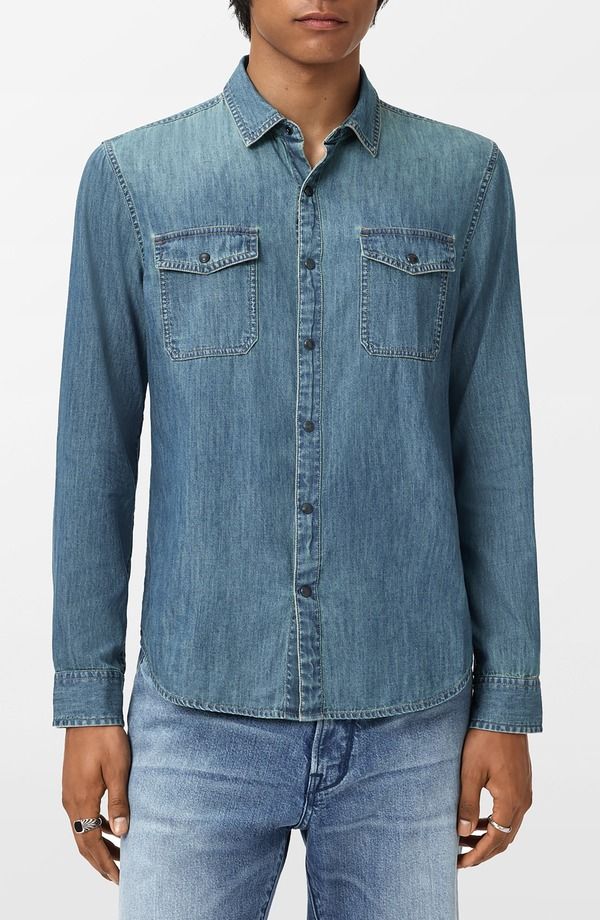 ジョンバルベイトス メンズ トップス シャツ デニム John Varvatos Otto Denim SnapUp Western Shirt Aged Blue ブルー