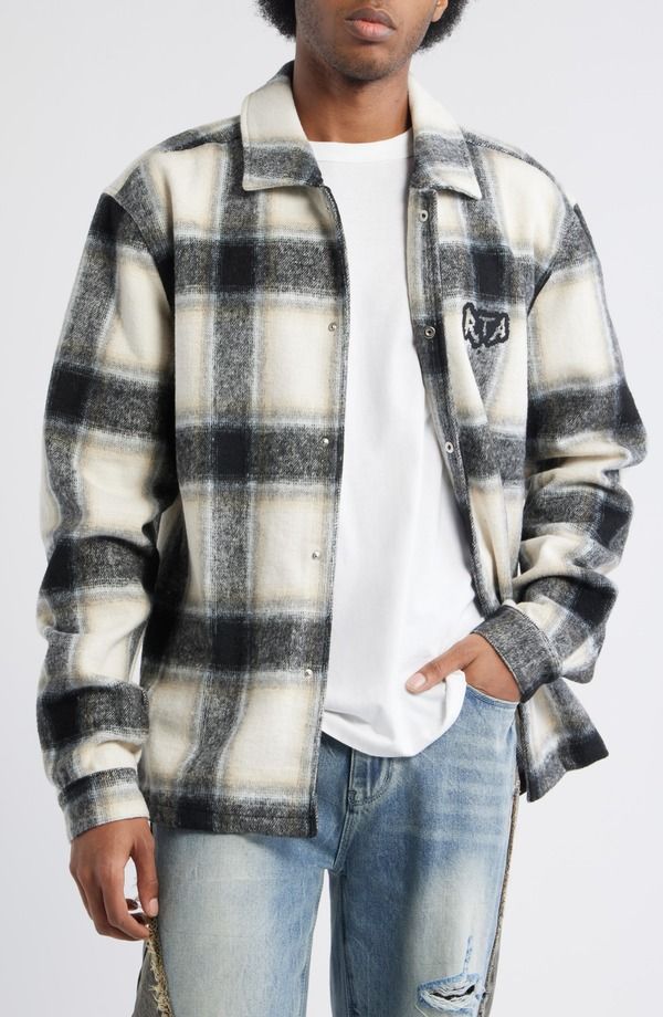 アールティーエー メンズ アウター ジャケット・ブルゾン グラフィック RtA Parlan Circuit Board Graphic Plaid Shacket Ivory Cross Circuit Board アイボリー