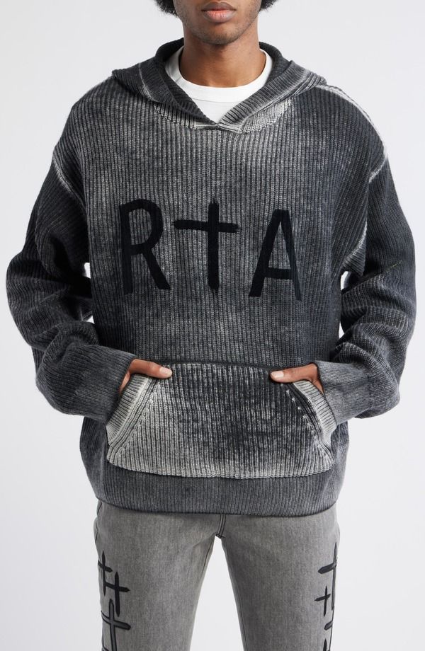 アールティーエー メンズ アウター パーカー・スウェット リラックスフィット RtA Jasper Washed Relaxed Fit Hoodie Black Glitch ブラック
