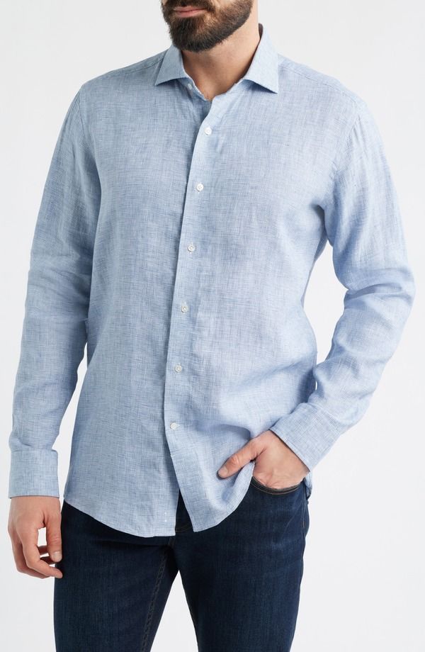 ピーター・ミラー メンズ トップス シャツ リネン Peter Millar Astino Lino Tailored Fit Linen ButtonUp Shirt Storm