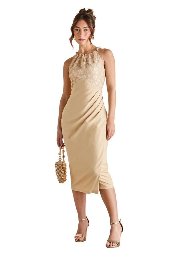 コースト レディース トップス ワンピース ミディ スパンコール Coast Beadetail Sequin Midi Dress Beige ベージュ