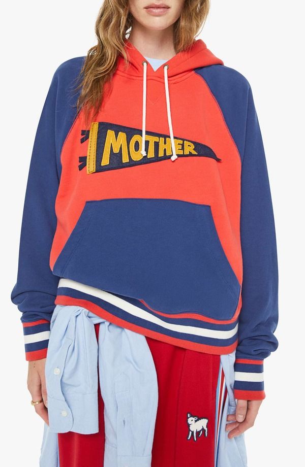 マザー レディース アウター パーカー・スウェット コットン カラーブロック MOTHER The Square Colorblock Appliqu Cotton Hoodie Mother Pennant