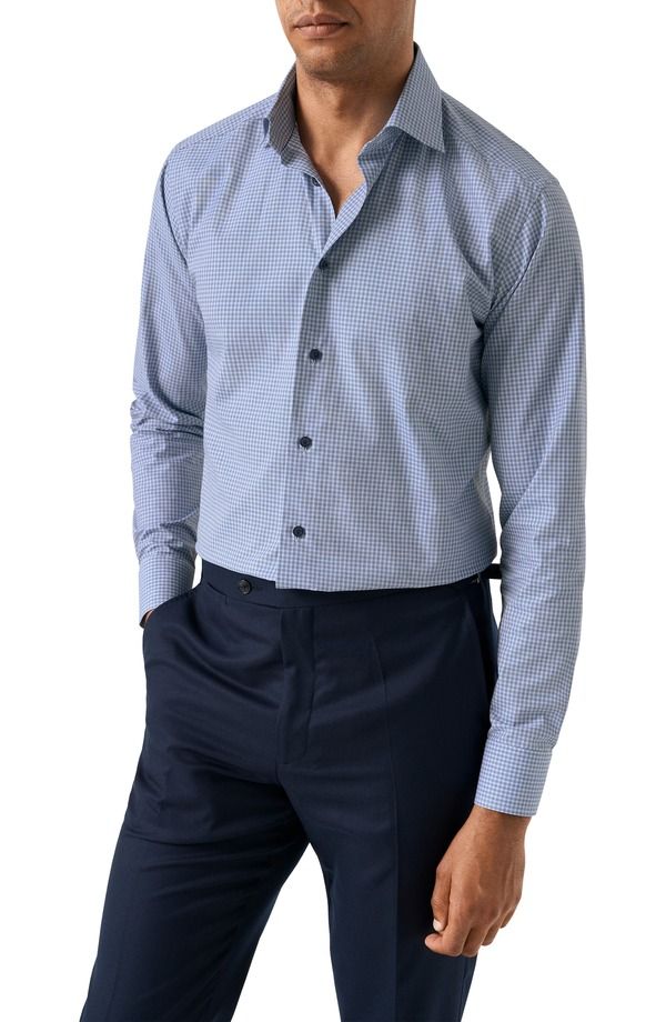 エトン メンズ トップス シャツ Eton Contemporary Fit Check Twill ButtonUp Shirt Dark Blue ブルー