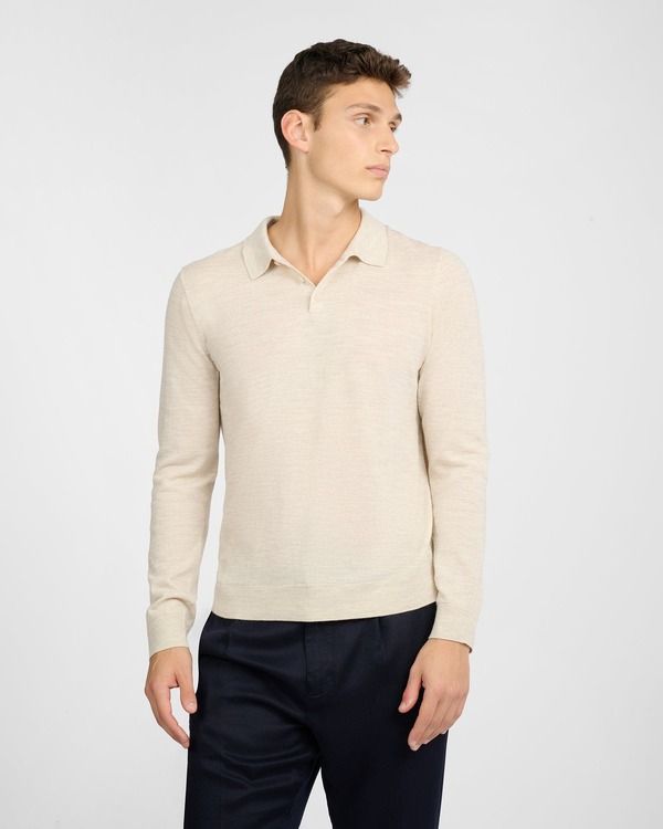 オニア メンズ トップス ポロシャツ ウール Onia Extra Fine Merino Woolong Sleeve Polo Stone Melange ストーン