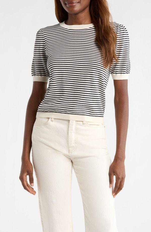 フレーム レディース アウター パーカー・スウェット セーター コットン FRAME The Stripe Gather Crop Cotton Modal Sweater Creamulti クリーム 47,880円
