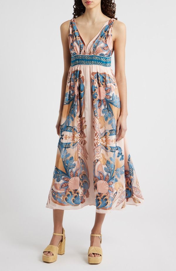 ファーム レディース ボトムス カジュアルパンツ ミディワンピース プリント ミディ FARM Rio Garden Scarf Print Midi Dress Garden Scarf Soft Pink ピンク