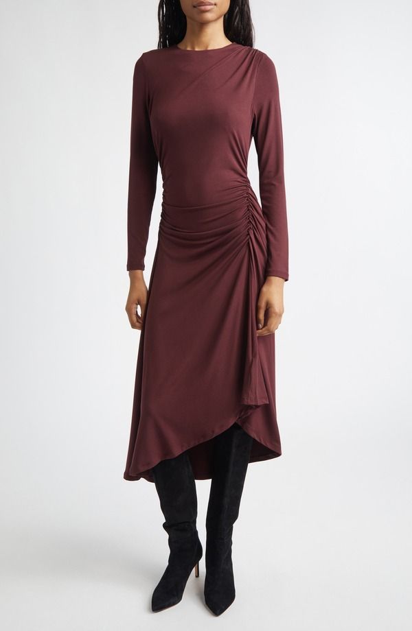 ヴェロニカ ベアード レディース トップス ワンピース ギャザー ミディ Veronica Beard Theodora Ruched Midi Dress Raisin