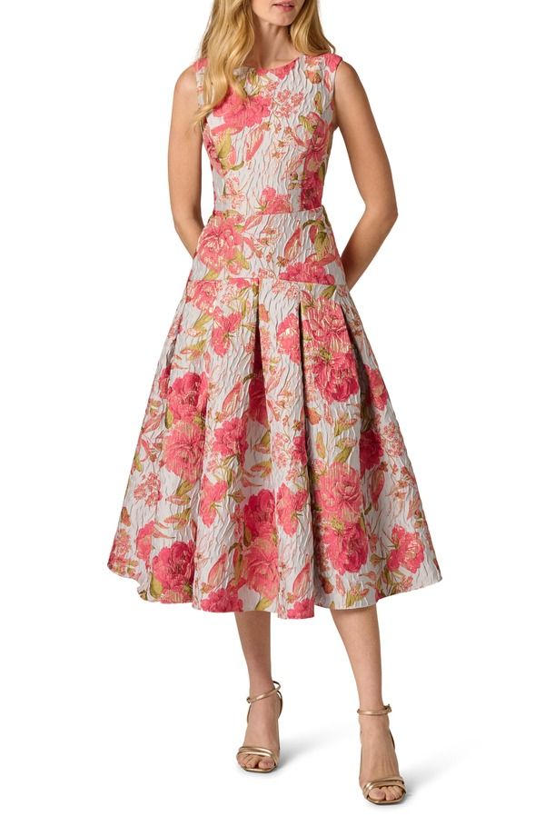 アドリアナ パペル レディース トップス ワンピース フラワー柄 フラワー Adrianna Papell Floral Jacquard Fit Flare Dress Pink Blue Multi ブルー
