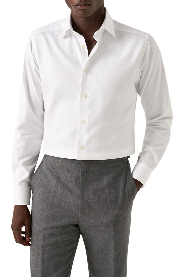 エトン メンズ トップス シャツ スリムフィット コットン Eton Slim Fit Cotton Dobby Dresshirt White ホワイト