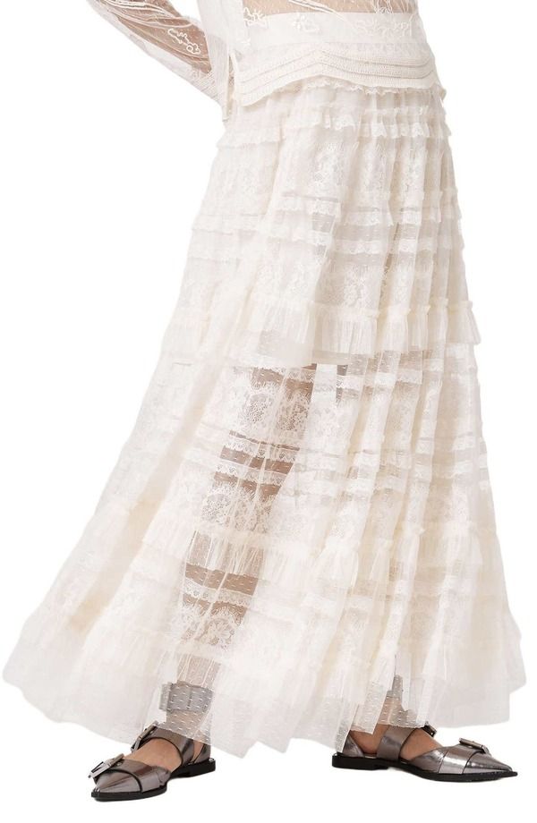 オールセインツ レディース ボトムスカート チュール レース AllSaints Arlea Lace Tulle Skirt Antique White ホワイト