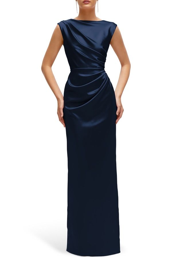 アフターシックス レディース トップス ワンピース プリーツ キャップ After Six Pleated Cap Sleeve Charmeuse Gown Midnight