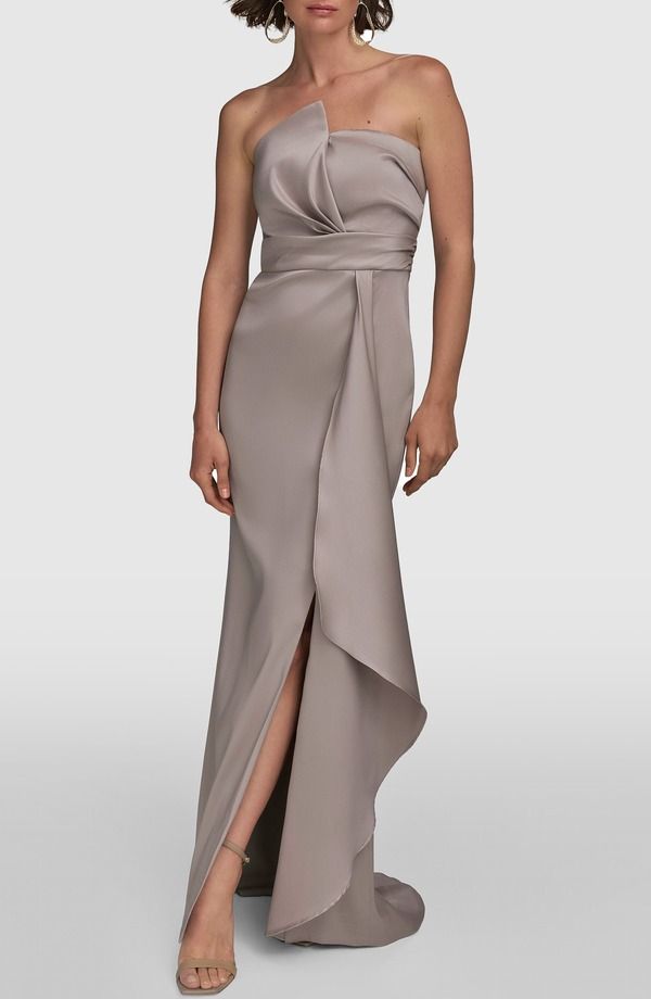 ダナ キャラン ニューヨーク レディース トップス ワンピース アシンメトリー サテン ストラップレス Donna Karanew York Asymmetric Straplessatin Gown Cobblestone