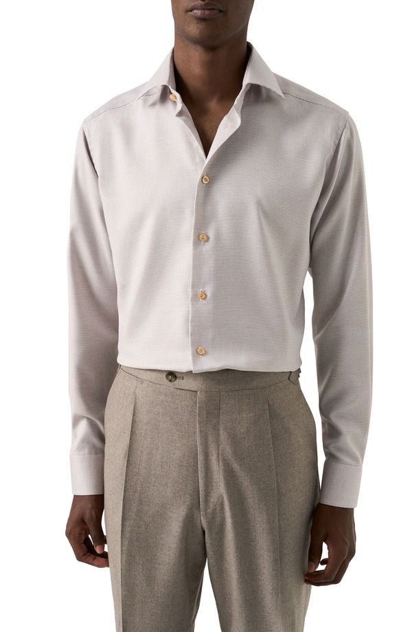 エトン メンズ トップス シャツ スリムフィット Eton Slim Fit Houndstooth Twill Dresshirt Light Beige ベージュ