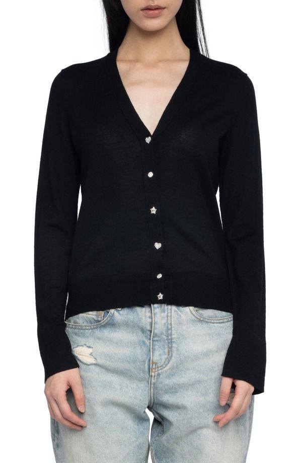 ザディグ エ ヴォルテール レディース アウター パーカー・スウェット ウール カーディガン Zadig Voltaire Jemma Crystal Button Merino Wool Cardigan Black ブラック