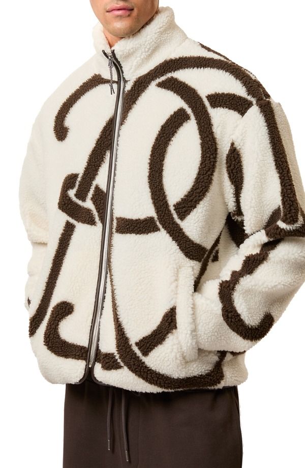 レイス メンズ アウター ジャケット・ブルゾン プリント ロゴ フリース Reiss Kidd Logo Print High Pile Fleece Jacket White Brown ホワイト