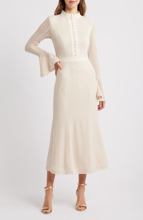 エリアット レディース トップス ワンピース ミディ Elliatt Kailee Texture Long Sleeve Midi Dress Ivory アイボリー