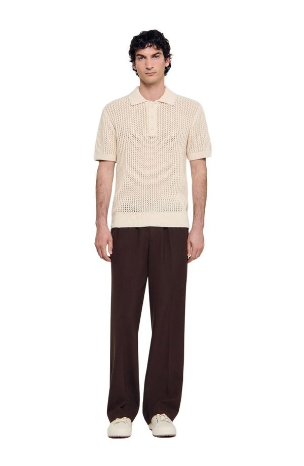 サンドロ メンズ トップス ポロシャツ コットン SANDRO Cotton polo shirt with polo collar Butter Cream クリーム