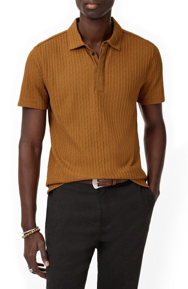 ジョンバルベイトス メンズ トップス ポロシャツ John Varvatos Grana Texture Polo Sienna Brown ブラウン