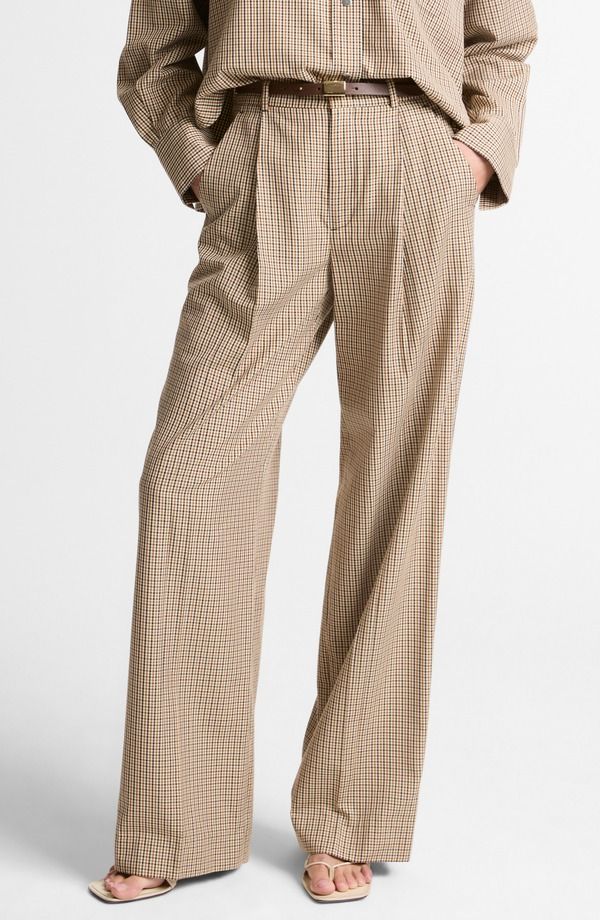ヴィンス レディース ボトムス レギンス ワイドレッグ パンツ Vince Camille Check Wide Leg Pants Light Wheatstone Check チェック