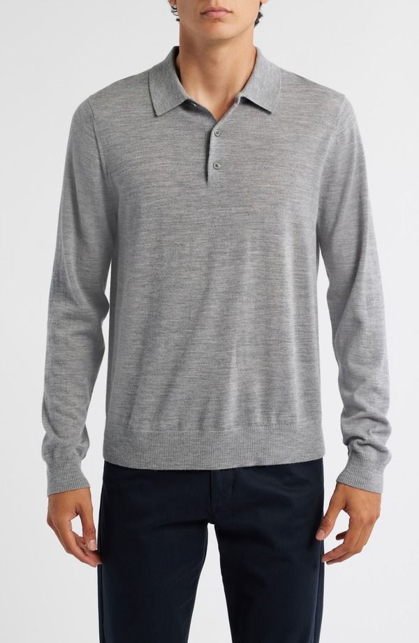 ヴィンス メンズ トップス ポロシャツ ウール Vince Long Sleeve Merino Wool Polo Heather Grey グレー
