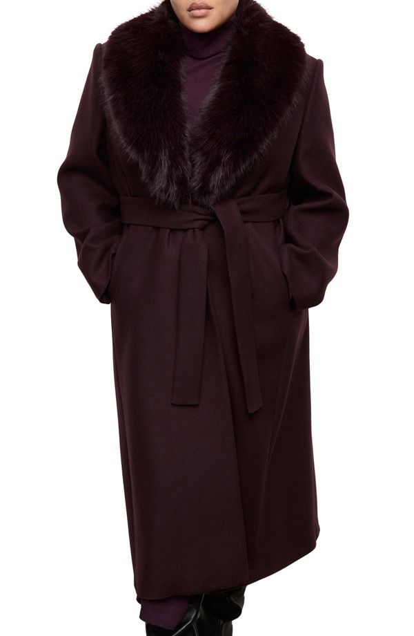 マンゴ レディース アウター ジャケット・ブルゾン コート MANGO Manteco Belted Longline Trench Coat with Removable Faux Fur Collar Maroon マルーン