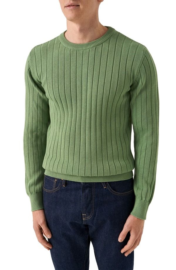 エトン メンズ アウター パーカー・スウェット リブニット クルーネック セーター コットン ニット Eton Rib Knit Cotton Crewneck Sweater Light Green グリーン
