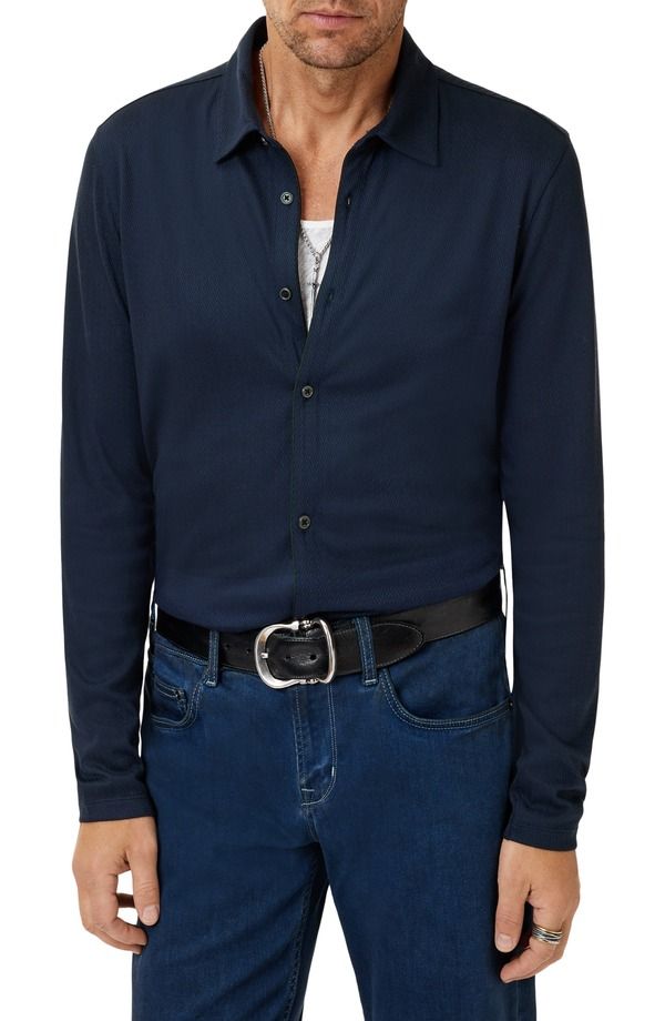 ジョンバルベイトス メンズ トップス シャツ レギュラーフィット John Varvatos Caserta Regular Fitextured Lyocell ButtonUp Shirt Midnight