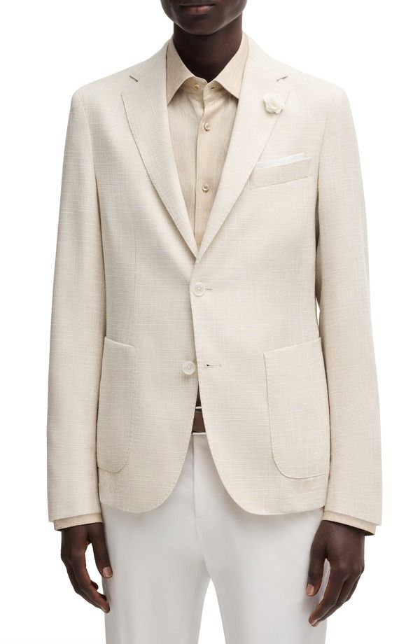 ボス メンズ アウター ジャケット・ブルゾン スリムフィット ウール コットン コート BOSS Hanry Slim Fit Slub Wool Cotton Blend Sport Coat Open White ホワイト