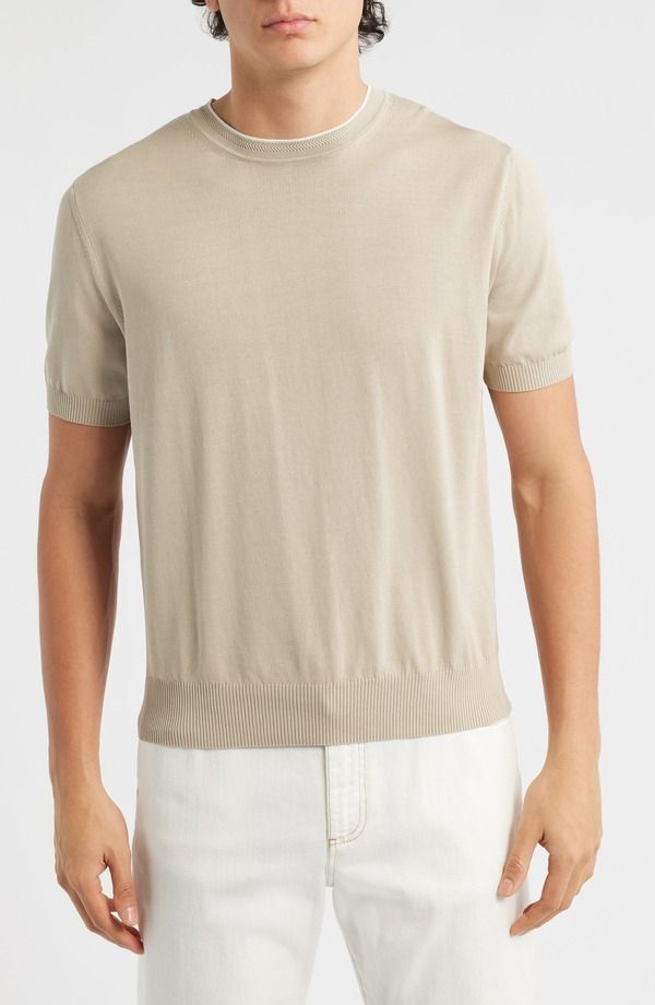 カナーリ メンズ アウター パーカー・スウェット クルーネック セーター コットン Canali Short Sleeve Cotton Crewneck Sweater Beige ベージュ
