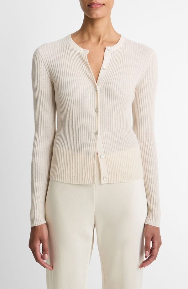 ヴィンス レディース アウター パーカー・スウェット シルク カーディガン Vince Cashmere Silk Rib Cardigan White Sand ホワイト
