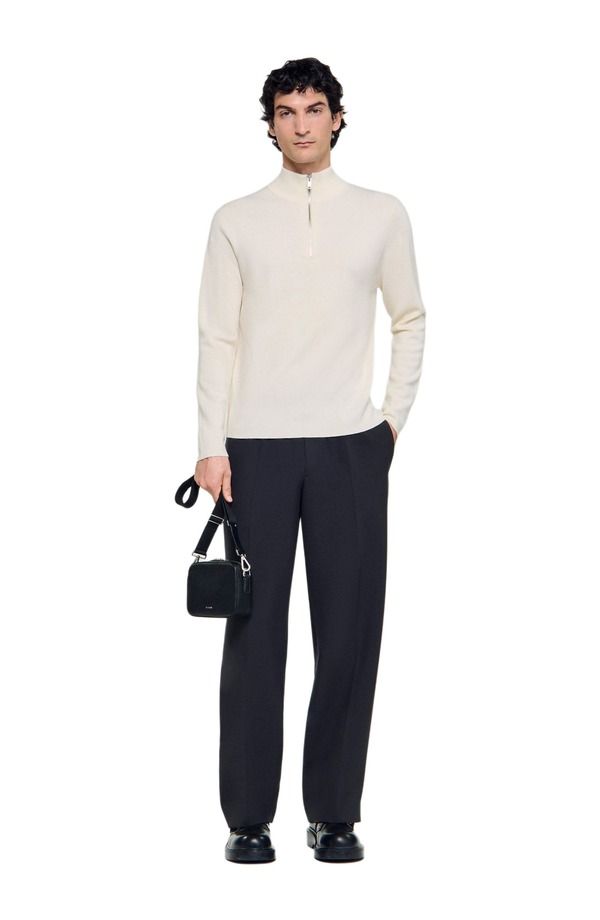 サンドロ メンズ アウター パーカー・スウェット ウール セーター SANDRO Wool sweater with zip collar Off White オフホワイト