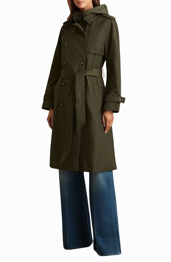 レイス レディース アウター ジャケット・ブルゾン コート Reiss Azura Hoodedouble Breasted Trench Coat Khaki カーキ